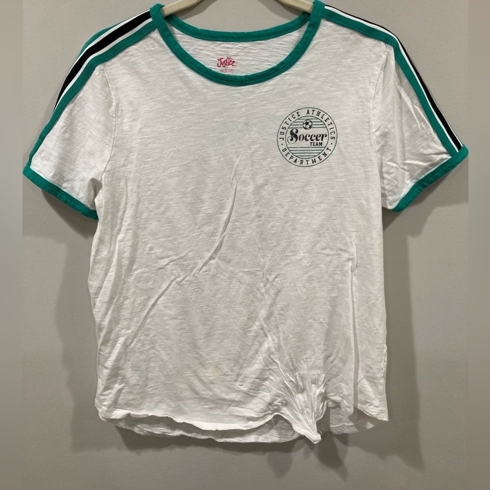 Justice White Green Black Soccer T-Shirt XXL Athletic Tee Short Sleeve